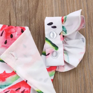 Criss Cross Back Ruffle Romper // Watermelon