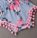 Pom Pom Romper // Floral Stripes