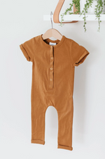 Short Sleeve Henley Romper // Butterscotch