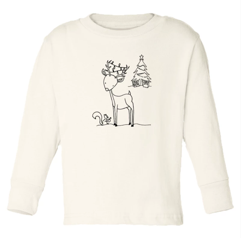 Christmas Reindeer Long Sleeve Tee // Cream