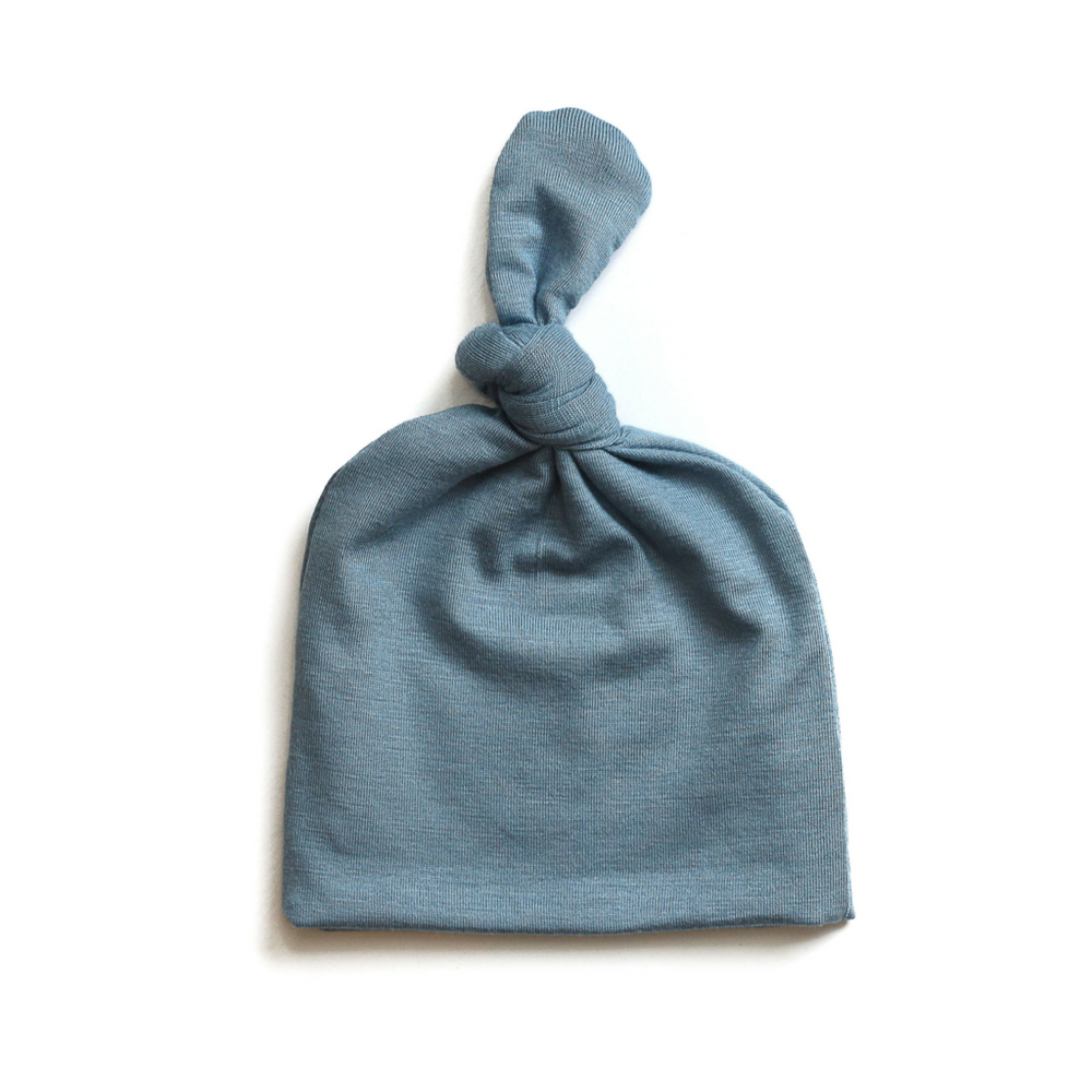 Top Knot Baby Hat // Steel Blue (0-3 months)
