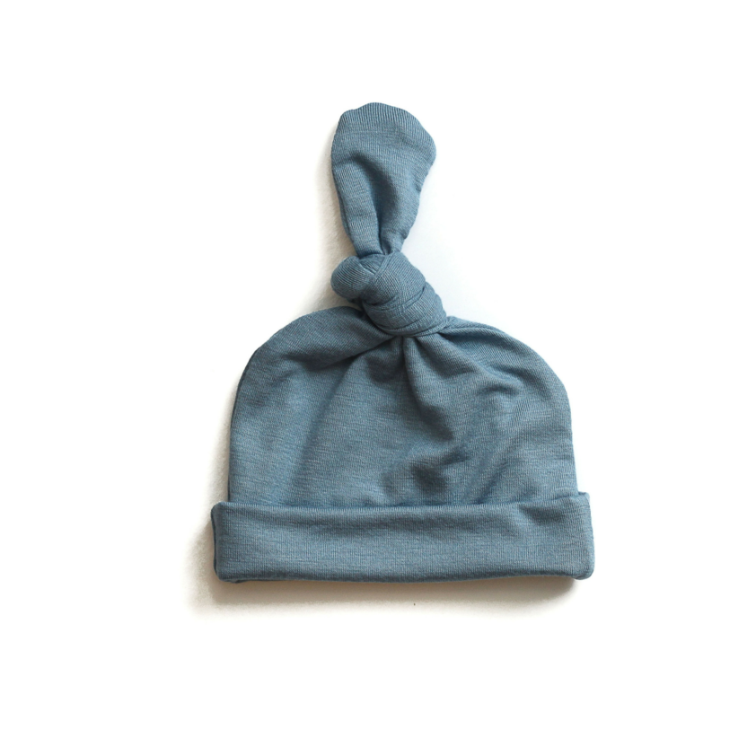 Top Knot Baby Hat // Steel Blue (0-3 months)