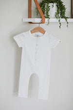 Short Sleeve Henley Romper // Milk