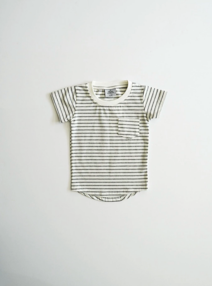 Curved Hem Pocket Tee // Grey Stripe