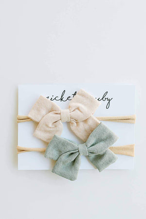 2 Pack Linen Bow Headband // Sage + Tan