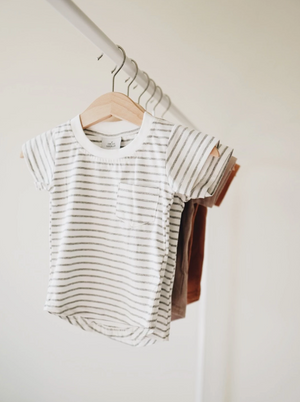 Curved Hem Pocket Tee // Grey Stripe