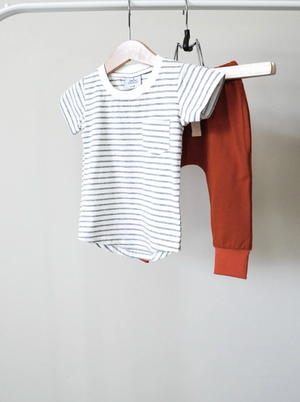Curved Hem Pocket Tee // Grey Stripe