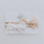 2 Pack Linen Bow Headband // Tan + White