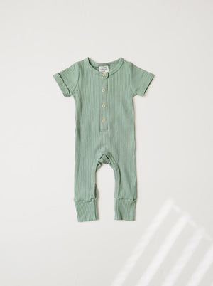 Wide Rib Henley Romper // Seafoam