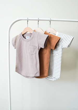 Curved Hem Pocket Tee // Grey Stripe