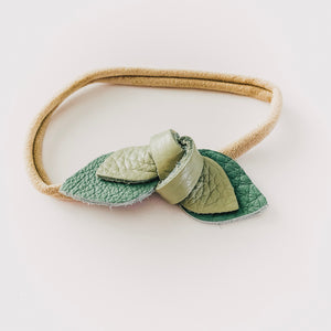 
                
                    Load image into Gallery viewer, Leather Knot Headband // Eucalyptus + Succulent
                
            
