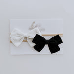 2 Pack Linen Bow Headband // White + Black
