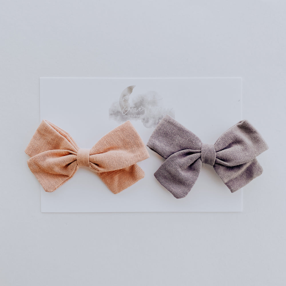 2 Pack Linen Bow Clips // Blush + Lavender
