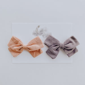 2 Pack Linen Bow Clips // Blush + Lavender