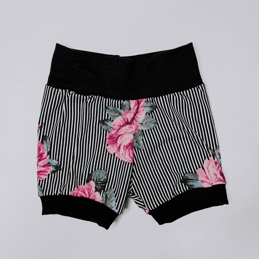 Jogger Shorts // Striped Coral Roses