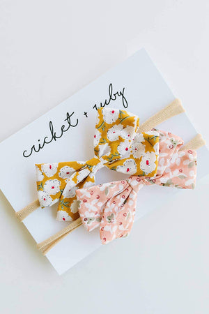 2 Pack Linen Bow Headband // Blush & Mustard Floral