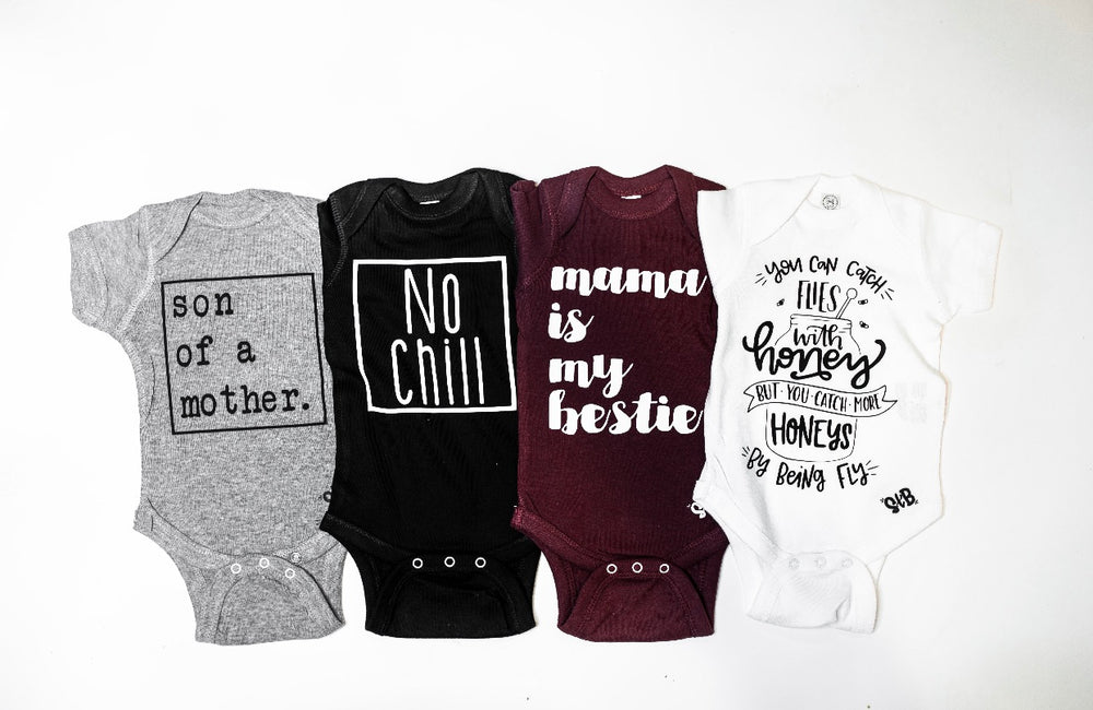 “Son of a Mother” onesie // Grey